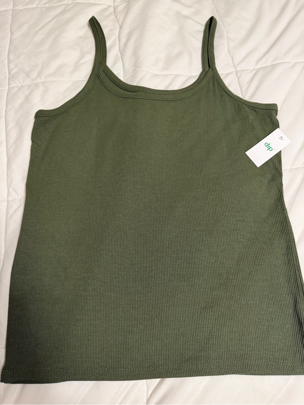 dip Olive Ribbed Tank Cami in Olive Green